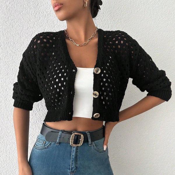 BİÇOMİ Büyük düğmeli delikli hırka siyah - Image 1