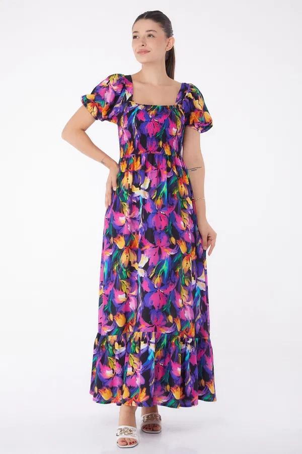 BİÇOMİ Kadın Fuşya Gipeli Kısa Kollu Elbise - Image 1