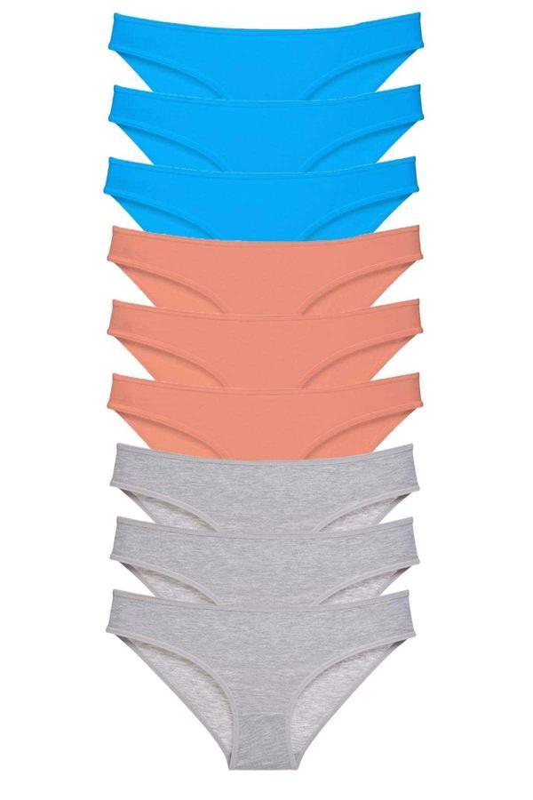 biçomi 9 adet Süper Eko Set Likralı Kadın Slip Külot Pudra Gri Mavi - Image 1