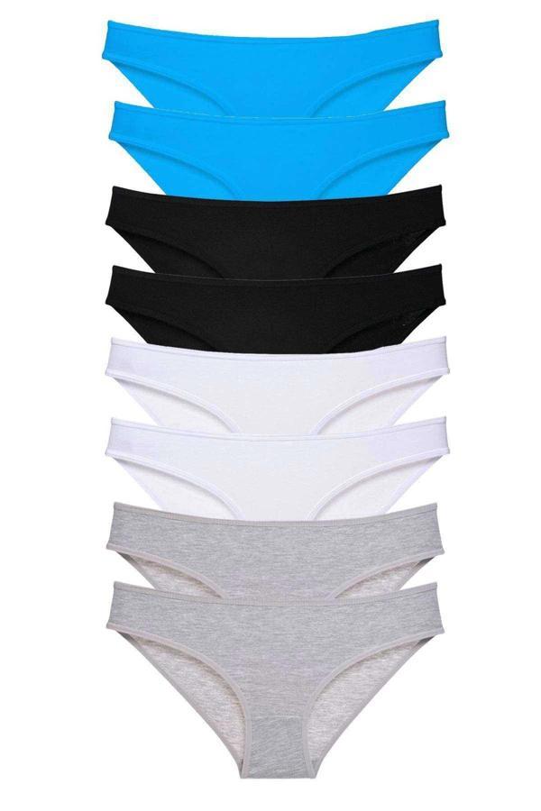 biçomi 8 adet Süper Eko Set Likralı Kadın Slip Külot Siyah Gri Beyaz Mavi - Image 1
