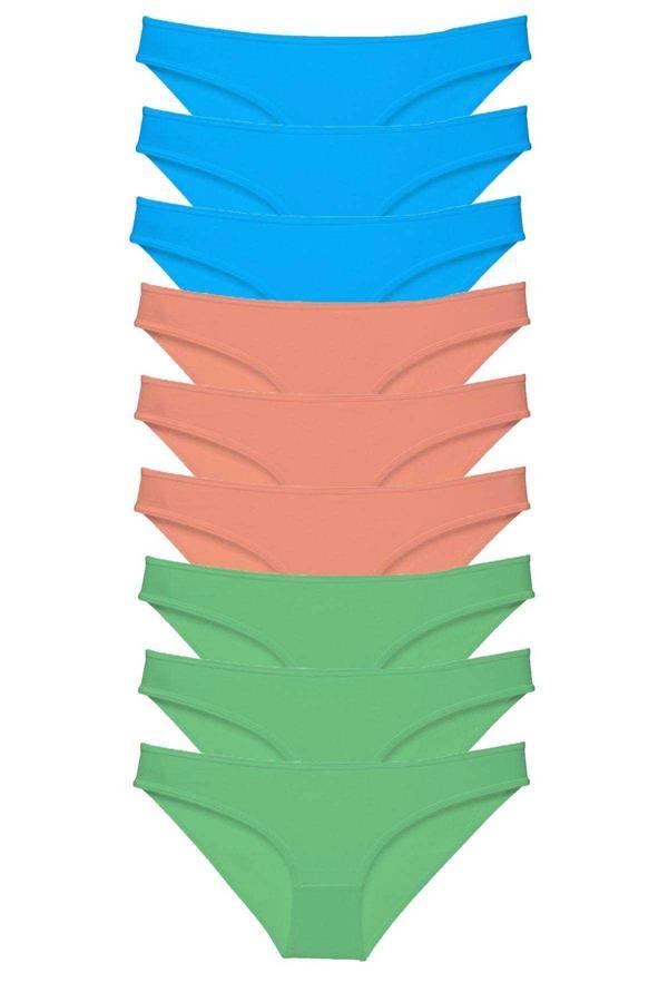 biçomi 9 adet Süper Eko Set Likralı Kadın Slip Külot Pudra Yeşil Mavi - Image 1