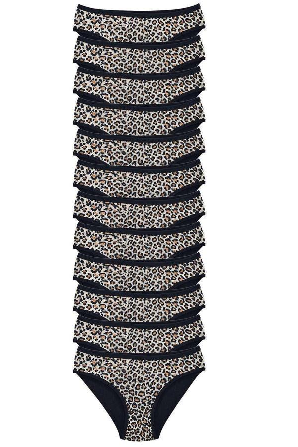 biçomi 12 Adet Leopar Desenli Likralı Yumuşak Dokulu Kadın Slip Külot - Image 1