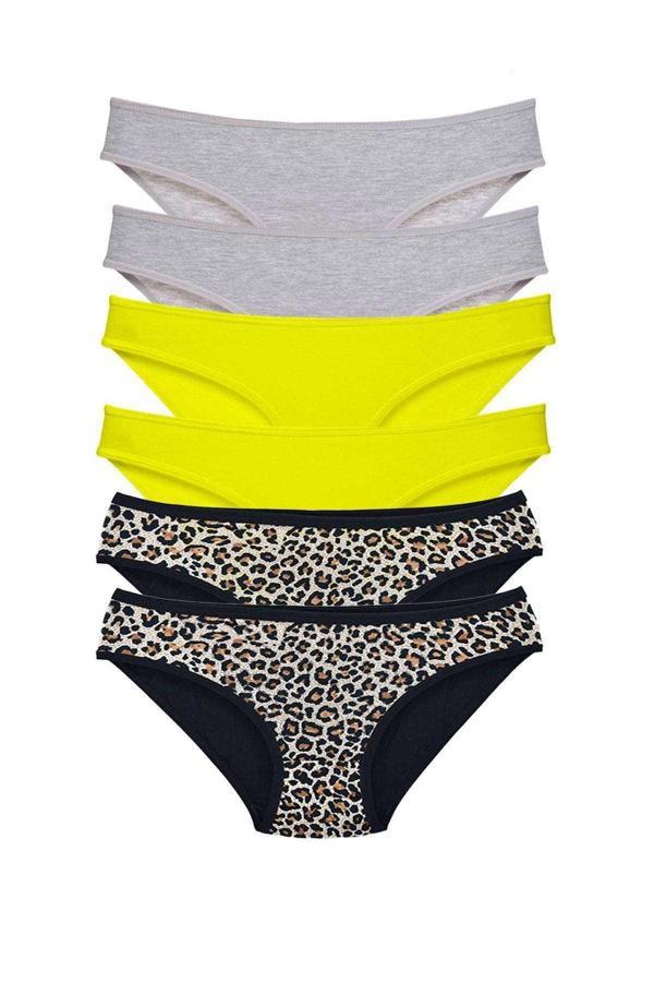 biçomi 6 Adet Likralı Kadın Slip Külot Leopar Gri Sarı - Image 1
