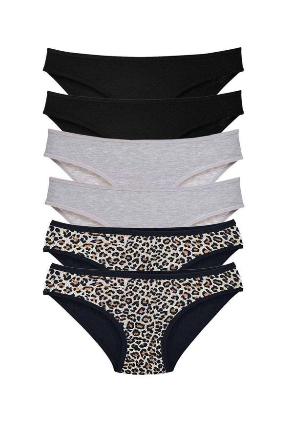 biçomi 6 Adet Likralı Kadın Slip Külot Leopar Siyah Gri - Image 1