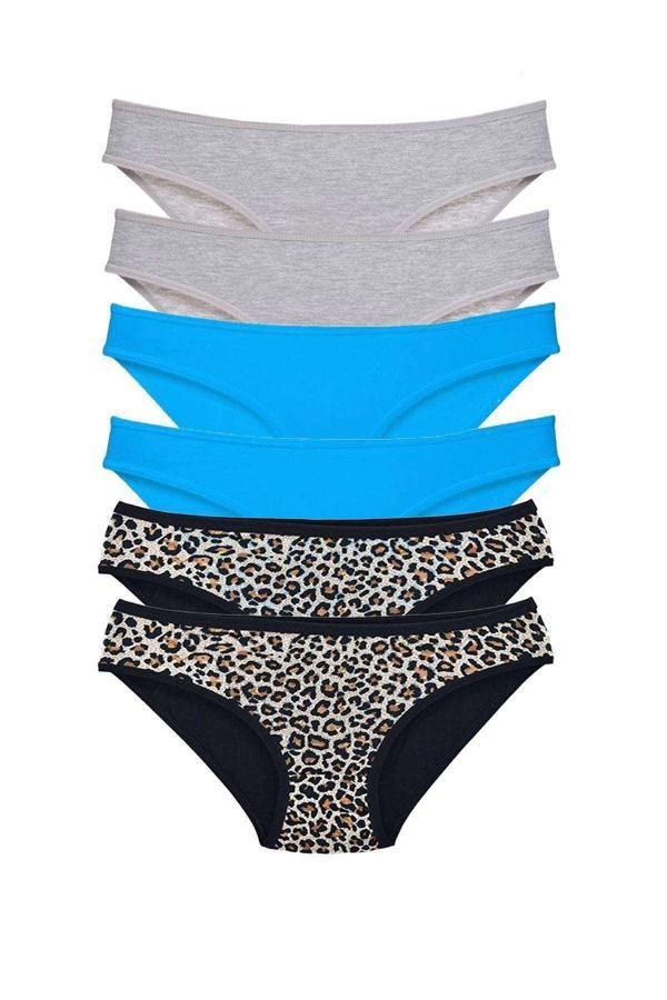 biçomi 6 Adet Likralı Kadın Slip Külot Leopar Gri Mavi - Image 1