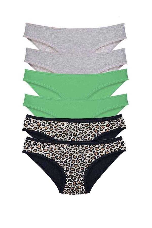 biçomi 6 Adet Likralı Kadın Slip Külot Leopar Gri Yeşil - Image 1