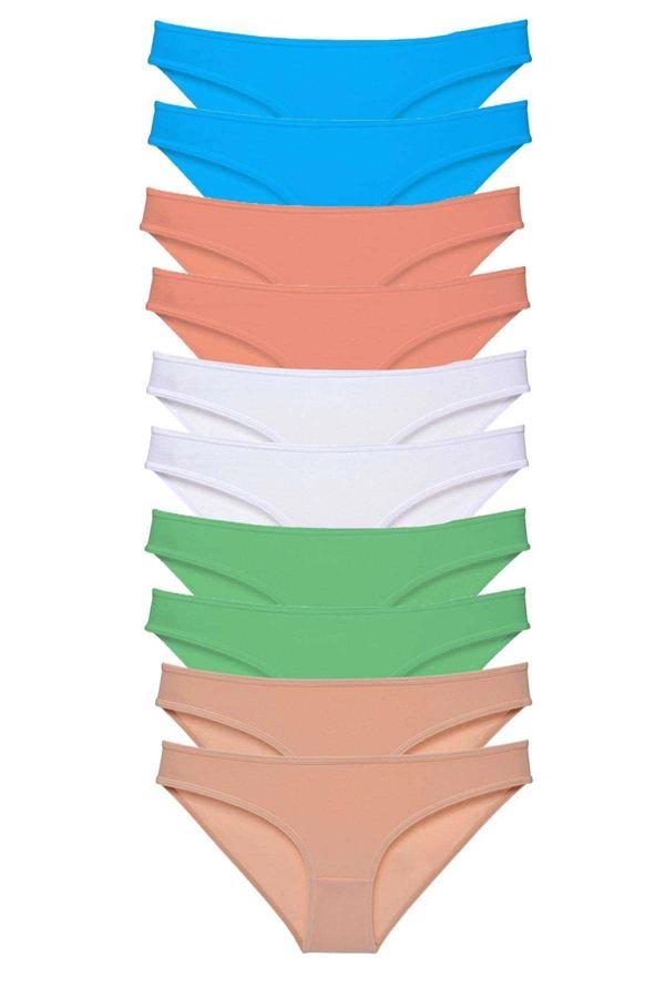 biçomi 10 adet Süper Eko Set Likralı Kadın Slip Ten Beyaz Pudra Yeşil Mavi - Image 1