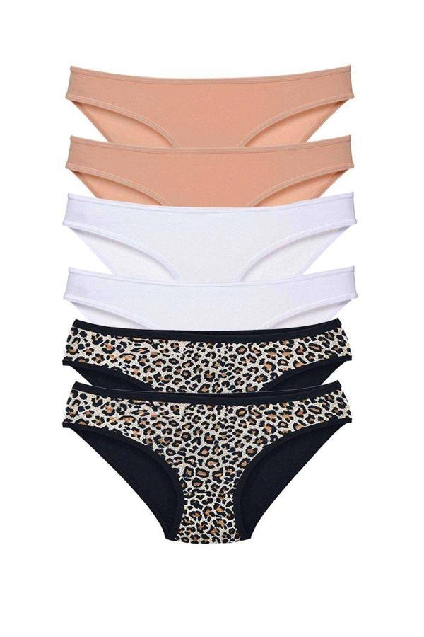 biçomi 6 Adet Likralı Kadın Slip Külot Leopar Ten Beyaz - Image 1