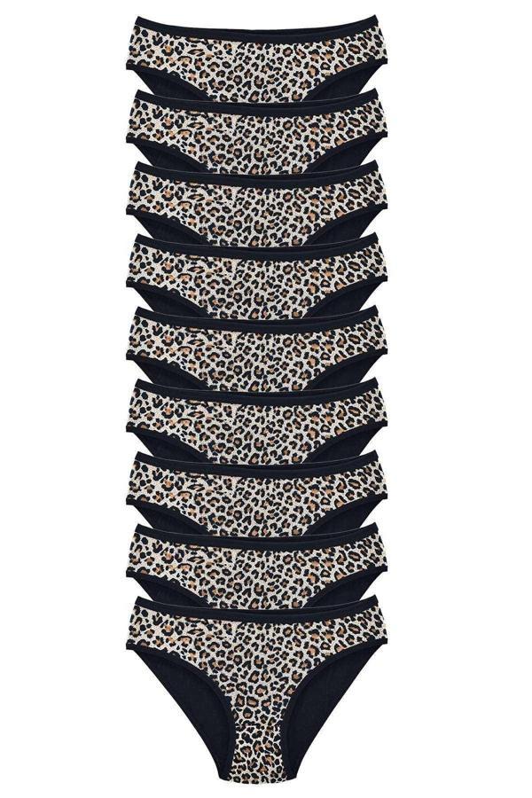 biçomi 9 Adet Leopar Desenli Likralı Yumuşak Dokulu Kadın Slip Külot - Image 1