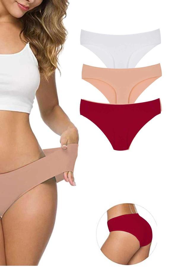 biçomi 3 Adet Kadın Dikişsiz Lazer Kesim Esnek İz yapmayan Külot S7 - Image 1