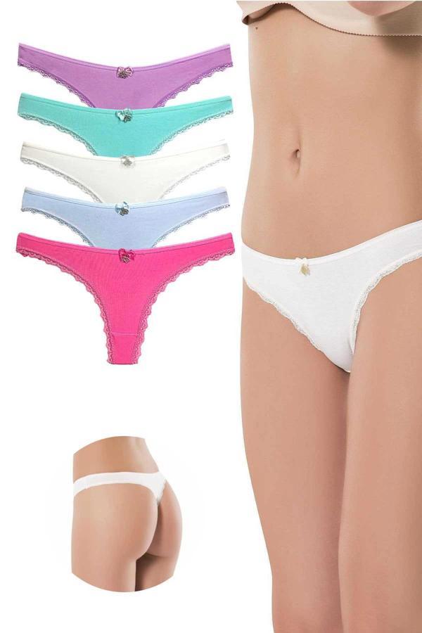 biçomi 5 Adet Pamuklu Kadın Klasik Dantelli String Tanga - Image 1
