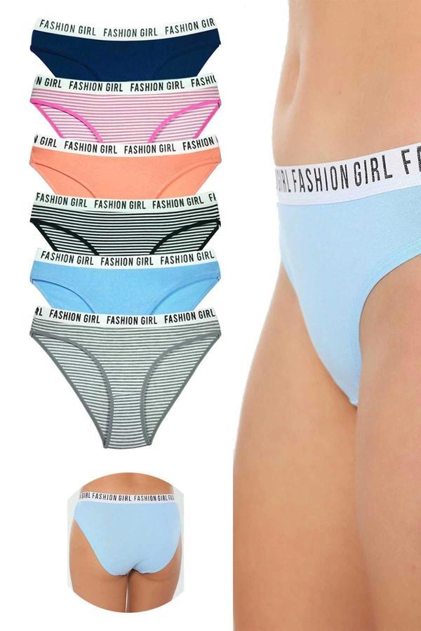 biçomi 6 Adet Beli Yazılı Lastik Pamuk Kadın Külot - Image 1