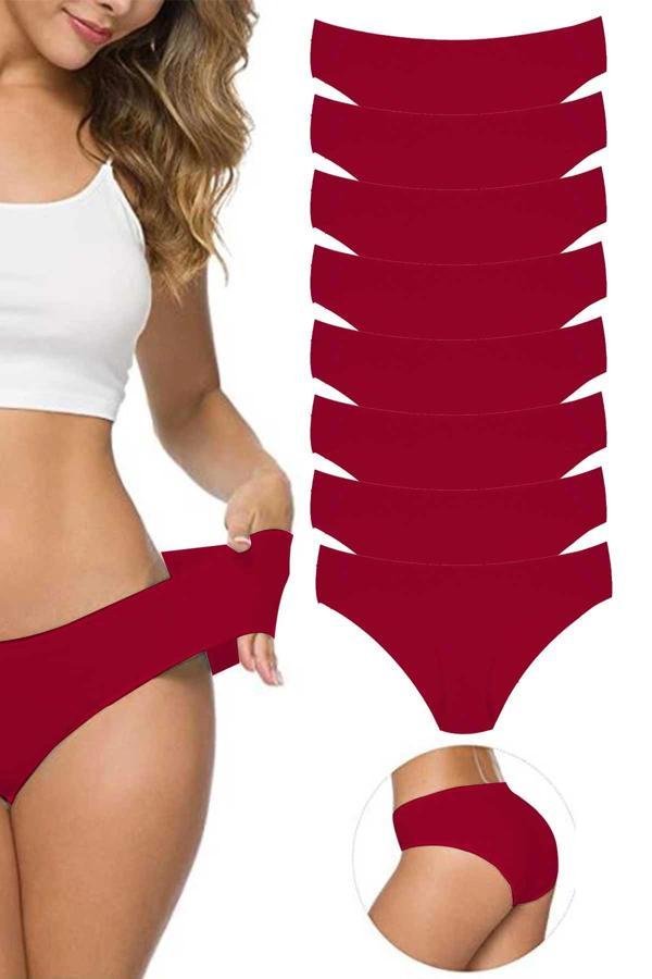 biçomi 8 Adet Kadın Dikişsiz Lazer Kesim Esnek İz yapmayan Külot Bordo - Image 1