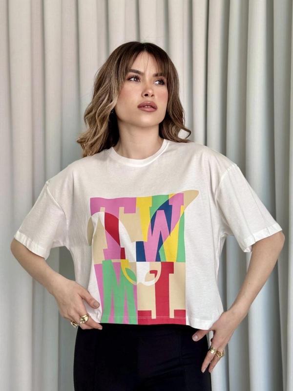 BİÇOMİ Baskılı crop tişört - Image 1