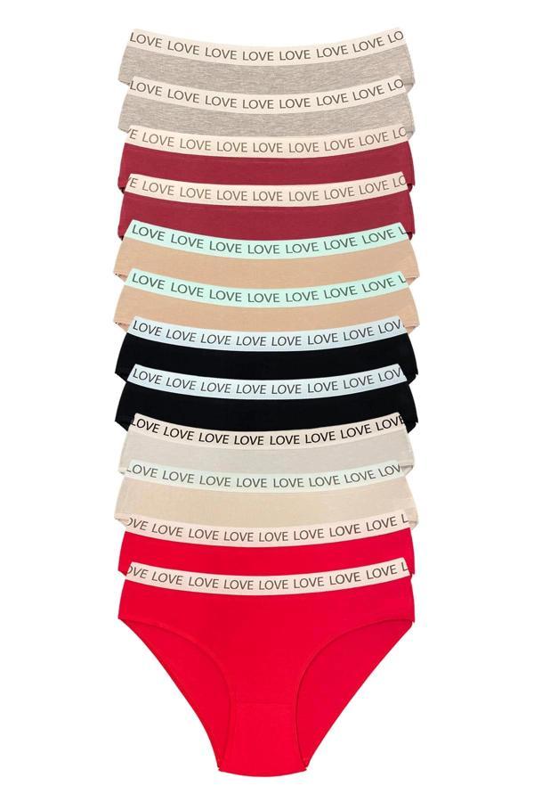 biçomi 12 Adet Pamuklu Esnek Kadın Slip Bikini Külot Geniş Lastikli Baskılı - Image 1