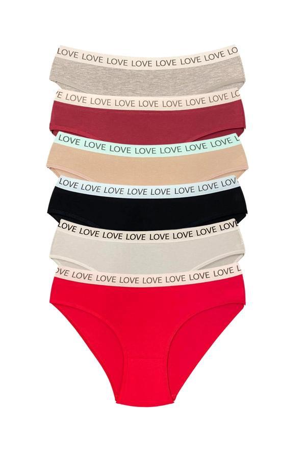 biçomi 6 Adet Pamuklu Esnek Kadın Slip Bikini Külot Geniş Lastikli Baskılı - Image 1