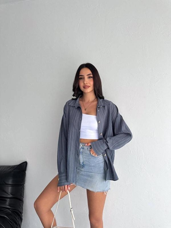 BİÇOMİ Çizgili oversize gömlek - Image 1