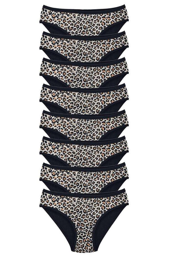 biçomi 8 Adet Leopar Desenli Likralı Yumuşak Dokulu Kadın Slip Külot - Image 1