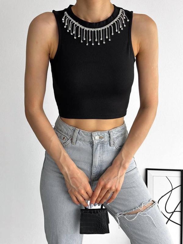 BİÇOMİ fitilli kaşkorse yakası zincirli atlet siyah - Image 1