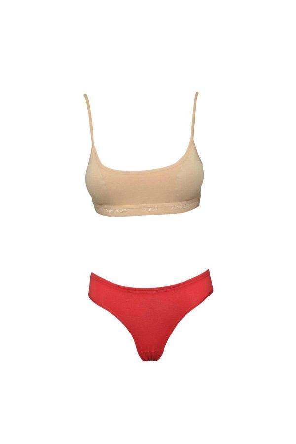 biçomi Pedli İp Askılı Yarım Atlet Büstiyer Külot Takım Ten Kırmızı - Image 1