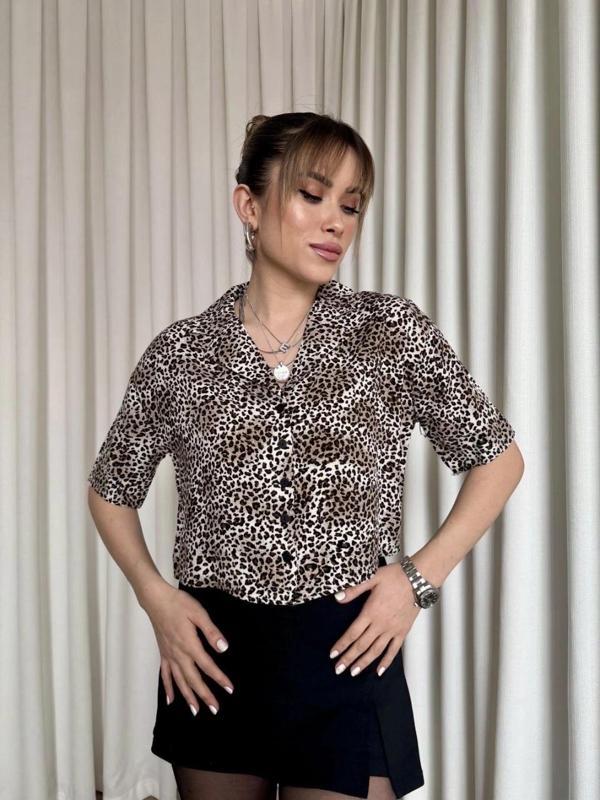 BİÇOMİ Leopar desenli crop gömlek - Image 1