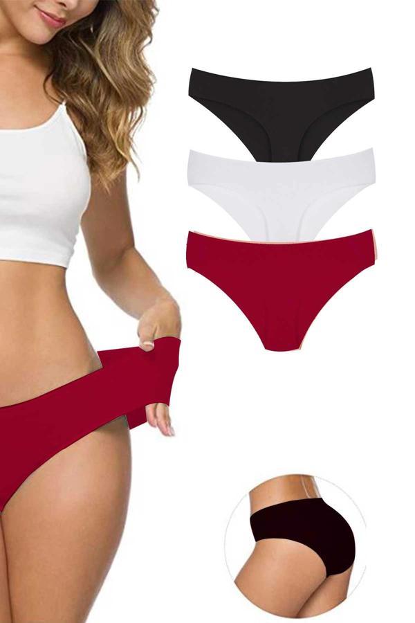 biçomi 3 Adet Kadın Dikişsiz Lazer Kesim Esnek İz yapmayan Külot S5 - Image 1
