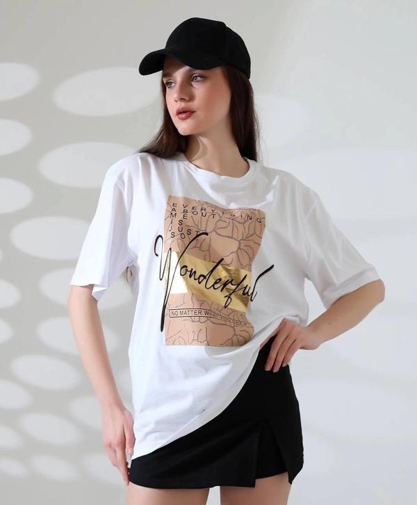 BİÇOMİ Varak baskılı imza desen tişört - Image 1