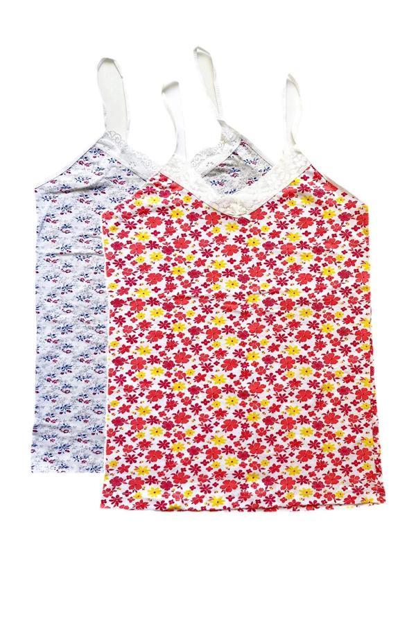 biçomi 2 Adet Kadın Askılı Desenli Atlet Dantelli Empirme Pamuklu Penye D7-8 - Image 1