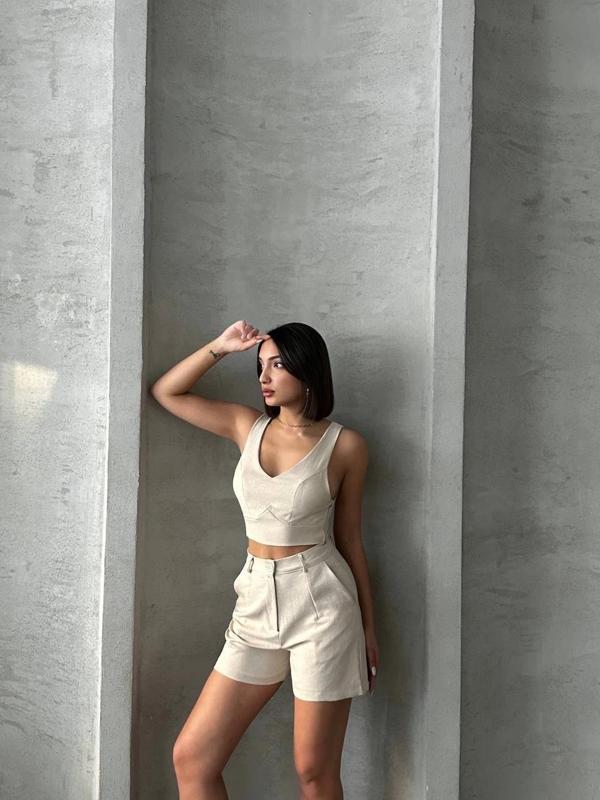 BİÇOMİ Şortlu keten takım s255014 - Image 1