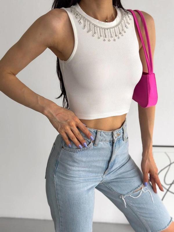 BİÇOMİ fitilli kaşkorse yakası zincirli atlet beyaz - Image 1