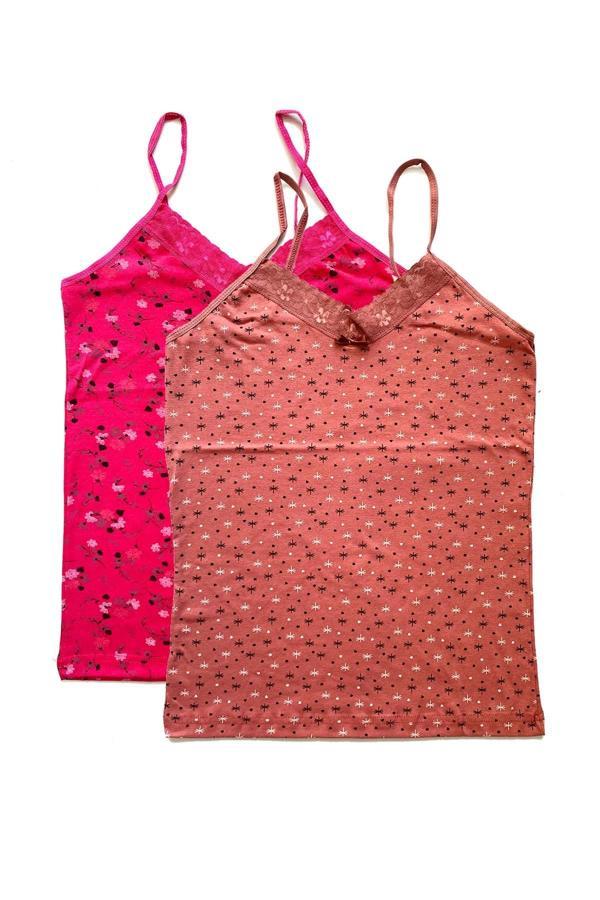 biçomi 2 Adet Kadın Askılı Desenli Atlet Dantelli Empirme Pamuklu Penye D3-4 - Image 1