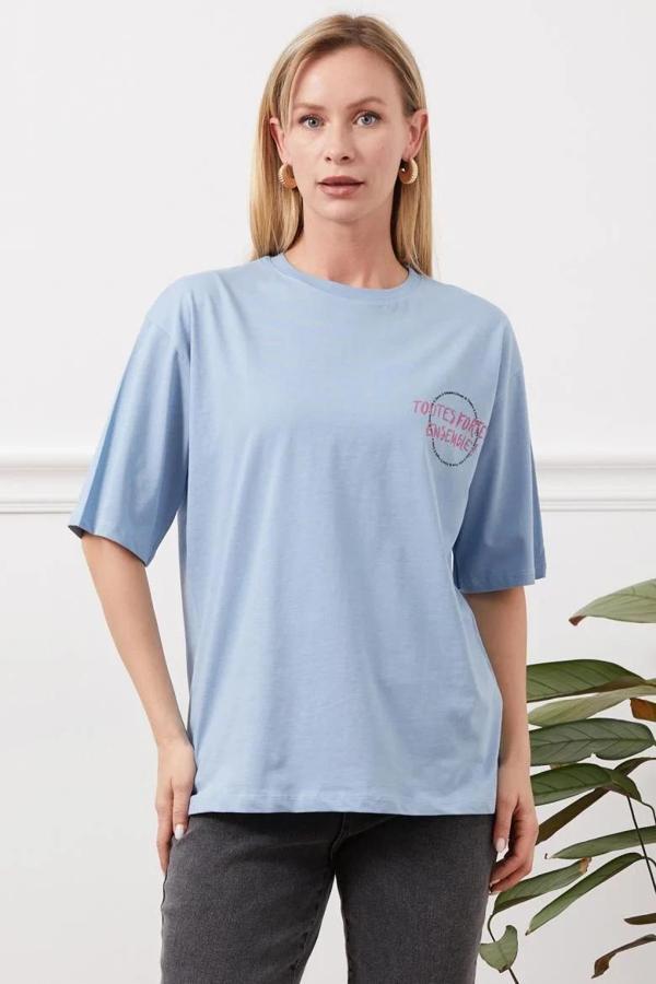 BİÇOMİ Baskılı tişört mavi - Image 1