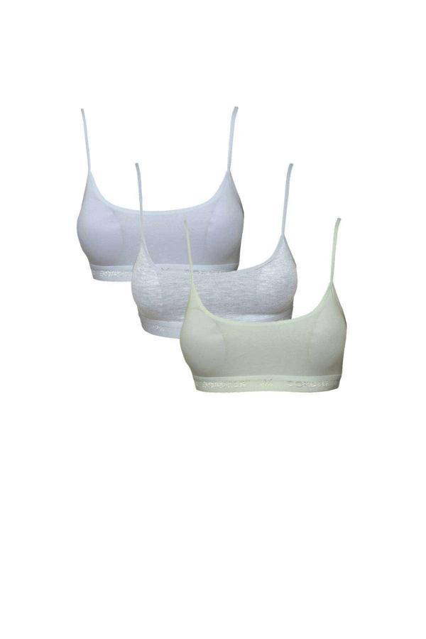 biçomi Pedli İp Askılı Beyaz Gri ve Krem Büstiyer 3 adet - Image 1