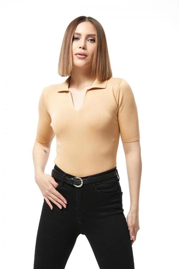 BİÇOMİ Gömlek yaka yazlık triko bluz - Image 1