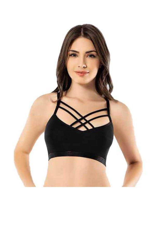 biçomi Kota Siyah Çapraz İpli Büstiyer - Image 1