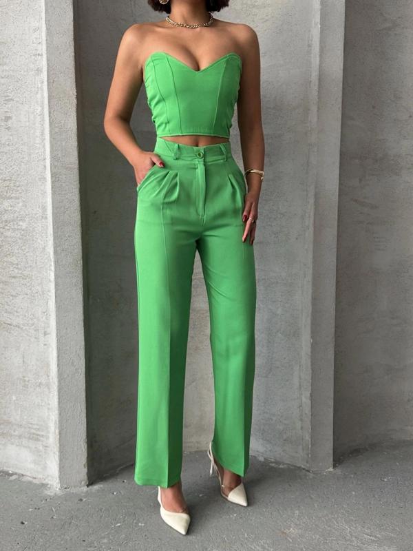 BİÇOMİ Palazzo pantolonlu alt üst takım yeşil - Image 1