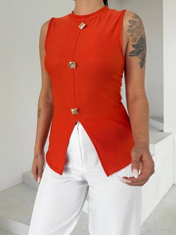 BİÇOMİ Kadın turuncu bisiklet yaka gold düğmeli ottoman bluz s2310 - Image 1