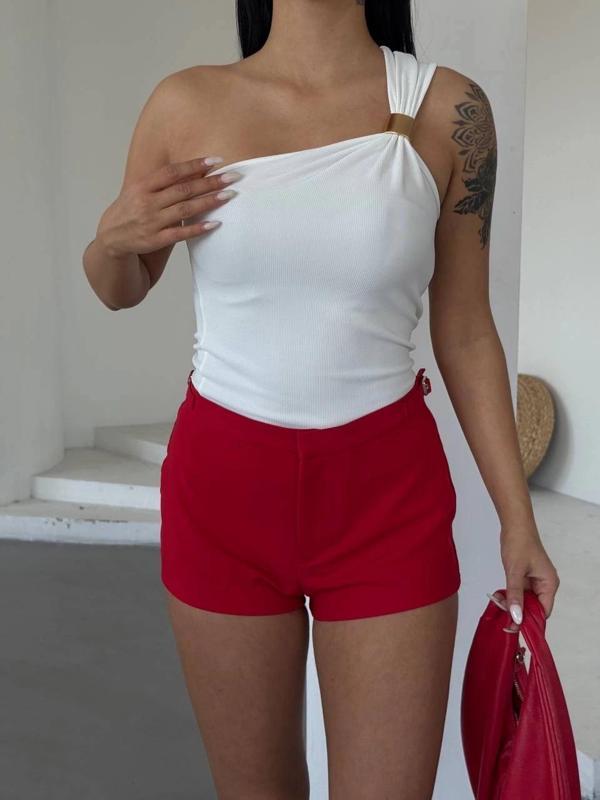 BİÇOMİ Tek omuzlu Otoman kumaş gold metal detaylı bluz s2311 - Image 1