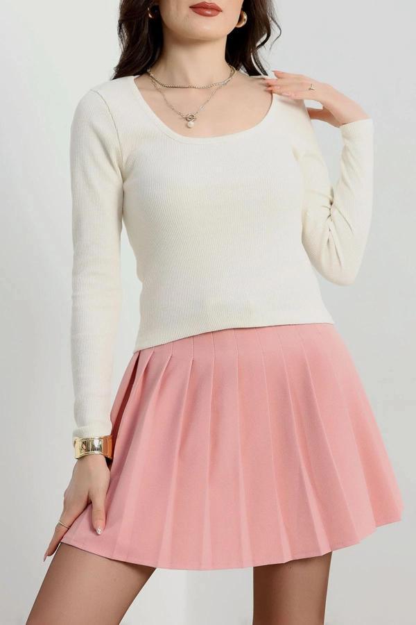 BİÇOMİ U yaka kaşkorse bluz beyaz A132 - Image 1