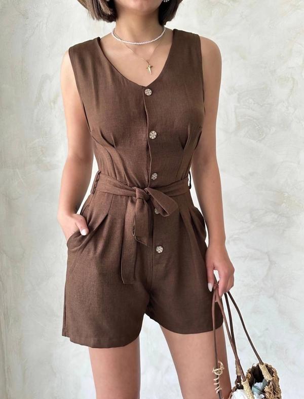 BİÇOMİ Kuşaklı şortlu tulum - Image 1