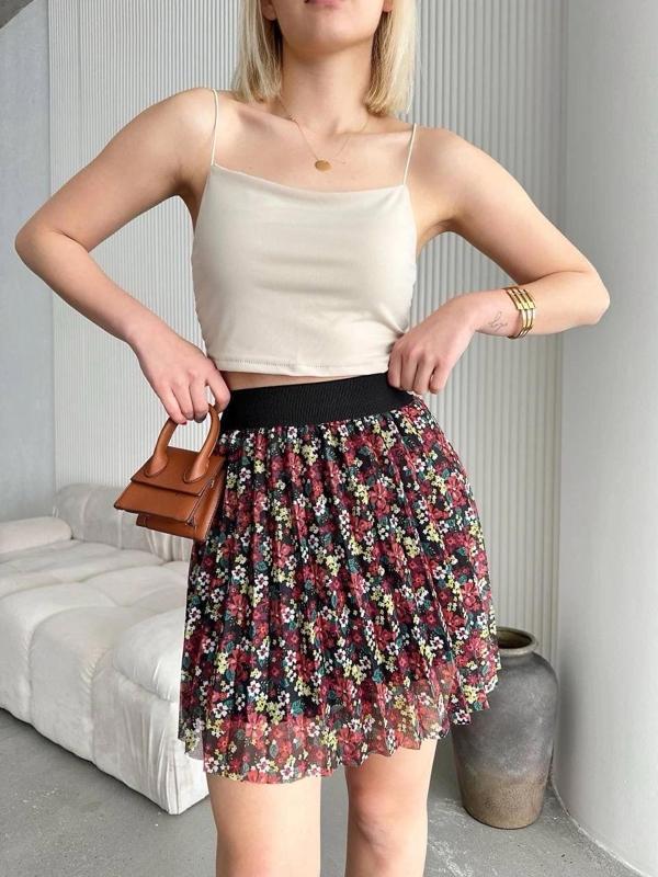 BİÇOMİ Baskılı astarlı mini etek - Image 1