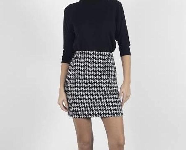 BİÇOMİ kazaayağı likralı mini etek siyahbeyaz - Image 1