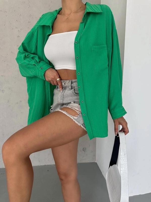 BİÇOMİ Ağaç kabuğu oversize arkası pileli gömlek - Image 1