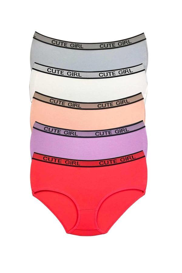 biçomi 5 Adet Yüksek Bel Kalın Lastikli Beli Yazılı Kadın Şort Külot - Image 1