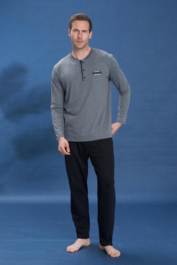 Erkek Penye Süprem Battal Önü Patlı Pijama Takımı | Antrasit Melanj 2118 - Image 1