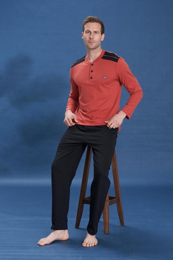 Erkek Penye Süprem Genç Önü Patlı Pijama Takımı | Kiremit 2124 - Image 1