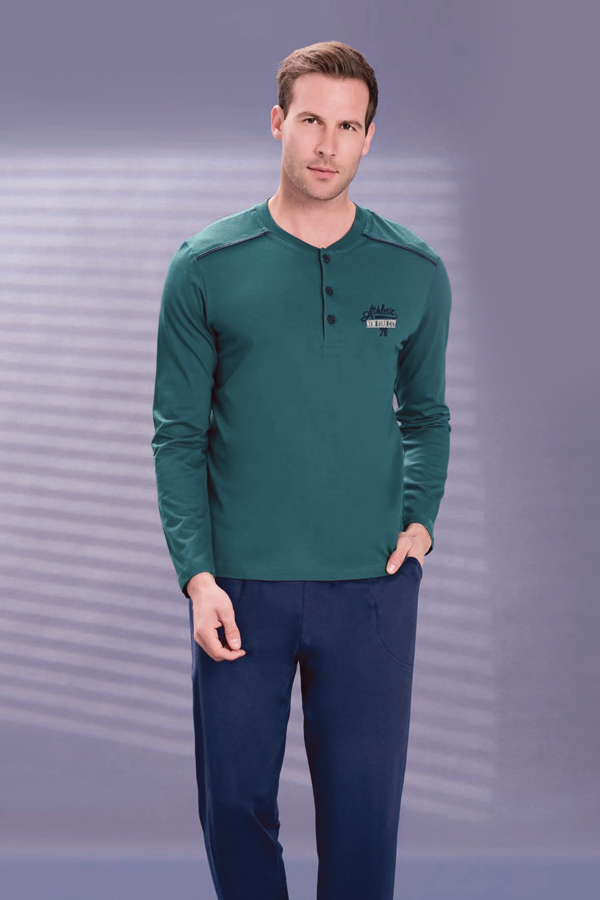 Erkek Penye Süprem Genç Önü Patlı Pijama Takımı | Koyu Yeşil 2102 - Image 1