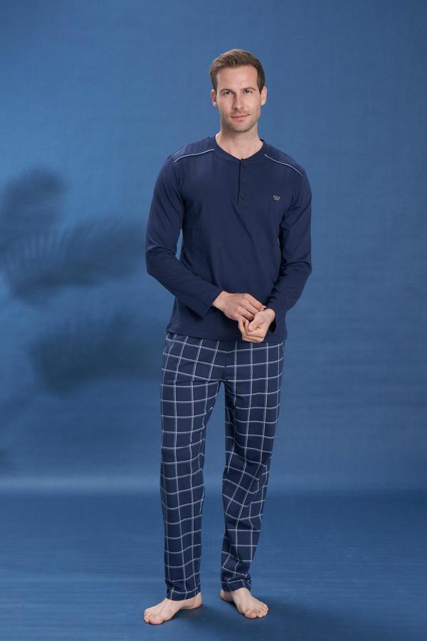 Erkek Penye Süprem Battal Önü Patlı Pijama Takımı | Koyu Lacivert 2153 - Image 1