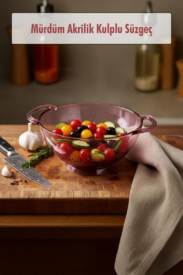 23,5 x 30 cm Mürdüm Akrilik Kulplu Süzgeç – Salata ve Makarna Süzme Kabı - Image 1