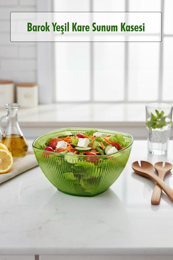 Barok Yeşil Orta Boy Kare Kase & Sunum Kasesi - 1,5 Lt - Image 1